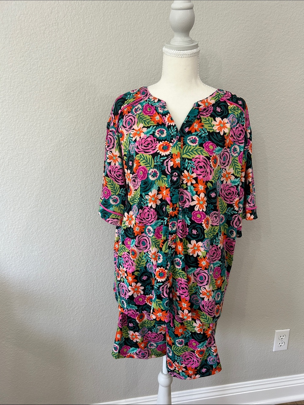 Cuddl Duds Split Neck Pajama top with shorts set, button front, XXL, NWT
